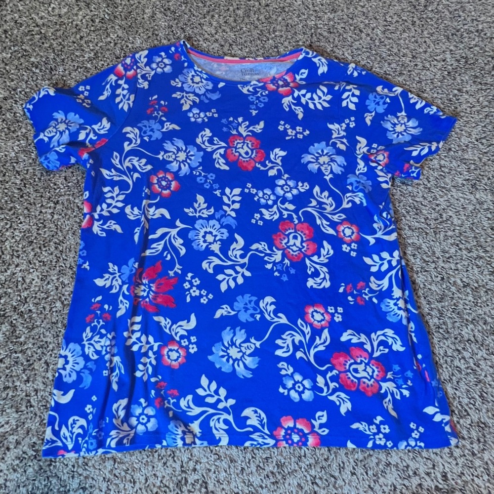 Croft & Barrow Blue Floral The Classic Tee 100% Cotton Plus Size 0X Short Sleeve